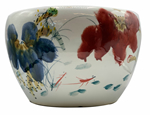 Brush Painted Porcelain Planter with Water Lily Design