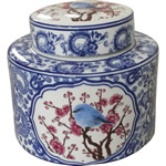 Decorative Blue and White Oriental Po Chu Round Jar