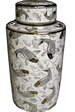 Porcelain Canister with Flowing Waters and Koi in White and Gold Glaze