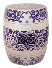 Oriental Blue & White Garden Stool 15"H