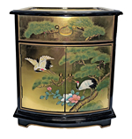 Oriental End Table Painted Cranes And Gold Leaf