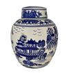 Chinese 9" Ginger Jar In Export Blue and White Porcelain Landscape