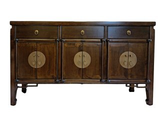 Six Door Buffet Cabinet Ming Style in Walnut Finish