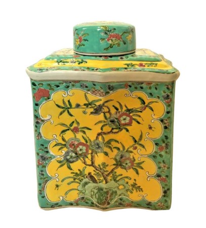 Porcelain Jar in Sunflower Glaze with Floral Hand Painting