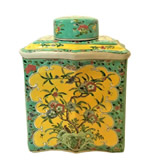 Chinese Jar in Yellow Glaze with Floral Hand Painting