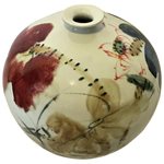 Chinese Ball Vase in White Porcelain and Brush Painted Lotus Flower