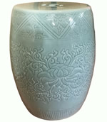 Chinese Carved Porcelain Stool in Celadon Glaze with Lotus Flower