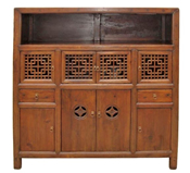 Chinese Antique Kitchen Chest With Lattice Carved Door