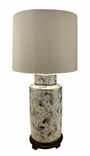 Table Lamp in Silver Koi Fish on White Porcelain with Modern Drum Shade