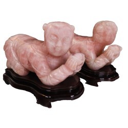 Large Rose Quartz Oriental Sculpture of Boys Large Rose Quartz Oriental Sculpture of Boys