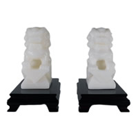 Pair of Chinese Marble Foo Dog Statues, 6"H