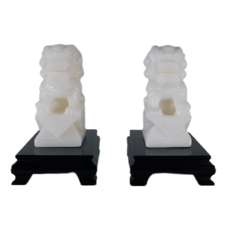 Pair of Marble Foo Dog Statues, 6"H