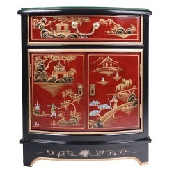Oriental Furnishings French Red Lacquer End Table or Nightstand with Drawer 20"W