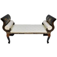 French Style Bench Finished in Black Lacquer and Mother Of Pearl Inlay in Chinese Design