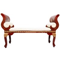 Red Lacquer Bench Carved Mother Of Pearl in Chinese Design