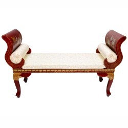 Red Lacquer Bench Carved Mother Of Pearl in Chinese Design