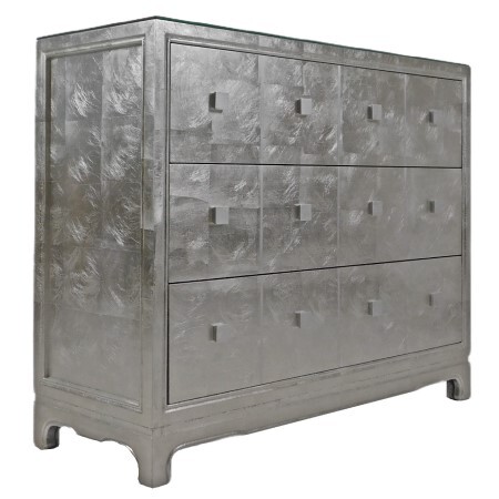 Asian Chest of Drawers in Silver Leaf Lacquer Finish
