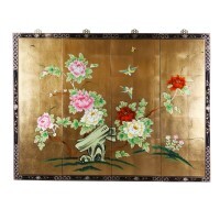 Bird & Flower Wall Panels Hand Painted Over Gold Leaf