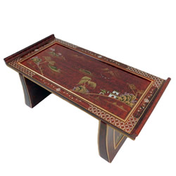 42" Oriental Coffee Table With High Gloss Lacquer and Gold Landscape in French Red