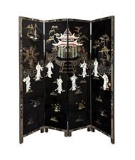 Four Panel Black Lacquer Mother of Pearl Screen