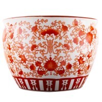 Oriental Porcelain Planter Fish Bowl Red Coral Pattern Oriental Porcelain Planter Fish Bowl Red Coral Pattern