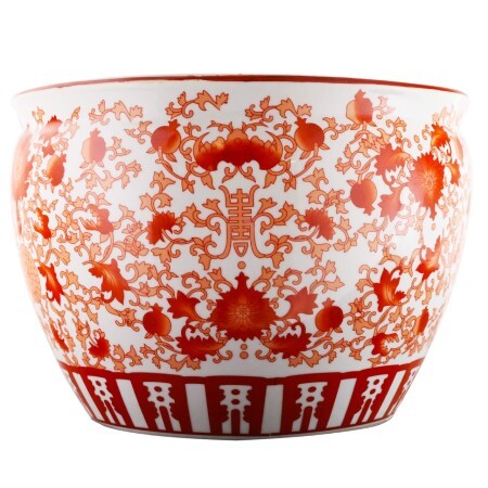 Oriental Porcelain Planter Fish Bowl Red Coral Pattern Oriental Porcelain Planter Fish Bowl Red Coral Pattern