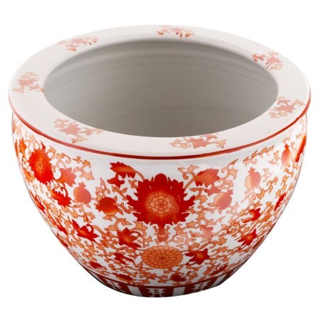Chinese Planter Red and White Coral Pattern 14" Wide