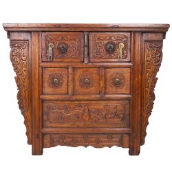 Rare Chinese Antique Chest of Drawers with Carved Florals