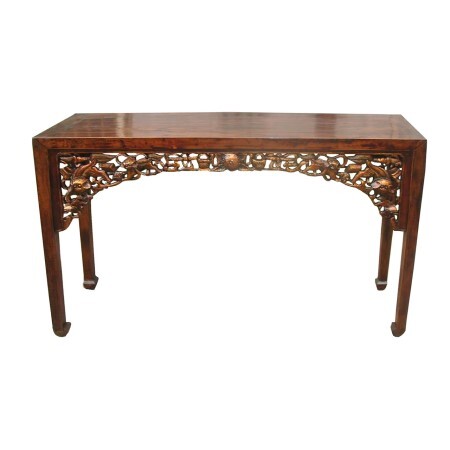 Chinese Table With Golden Foo Dog Carving