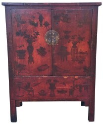 Hand Painted Chinese Elmwood Antique Cabinet