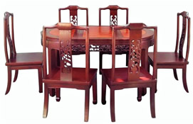 Hardwood Hand Carved Round Dining Room Table & Chair Set, Extendable