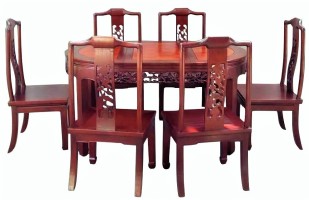 Hardwood Hand Carved Extendable Dining Room Table & Chair Set