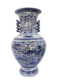 Dragon Handle Blue & White Vase 24"H