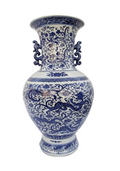 Chinese Dragon Handle Blue and White Vase 24 Inch High