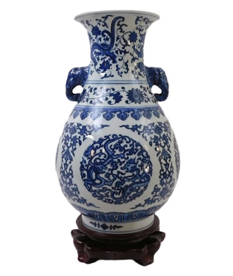 Chinese Elephant Handle Dragon Vase of Jingdezhen 13"H