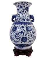 Daisy Chain Chinese Elephant Handle Vase of Jingdezhen 13"H