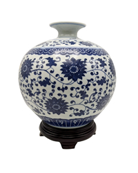 Blue & White Porcelain Floral Vine Ball Vase