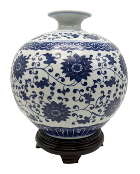 Blue & White Porcelain Floral Vine Ball Vase