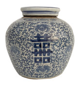 Blue and White Floral Happiness Ginger Jar