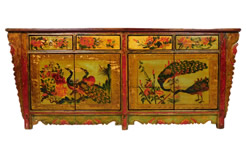 Antique Buffet Cabinet with Bird and Flower Hand Painting