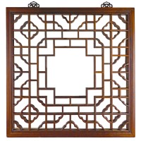 Oriental Wooden Mirror Carved Lattice Design 34 Inch Wide