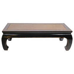 Oriental Chow Leg Coffee Table with Rattan Top and Hand Painted Black Lacquer