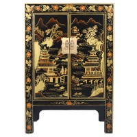 Black Painted Chest With Gold Landscape