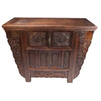 Antique Chinese Waterlily Cabinet Hand Carved Curved Sides