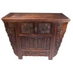 Antique Chinese Waterlily Cabinet Hand Carved Curved Sides Antique Chinese Waterlily Cabinet Hand Carved Curved Sides