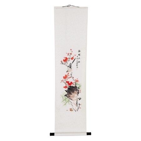 Wall Decor Hand-Painted Scroll in Florals with Silk Borders