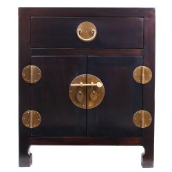 Asian End Table For Living Room in Dark Walnut Finish