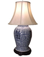 Hand Painted Blue & White Porcelain Lamp, 30"H
