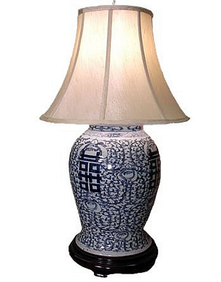 Hand Painted Blue & White Porcelain Lamp, 30"H