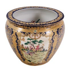 Porcelain Planter Large Blue Glazed Horse Race Fishbowl